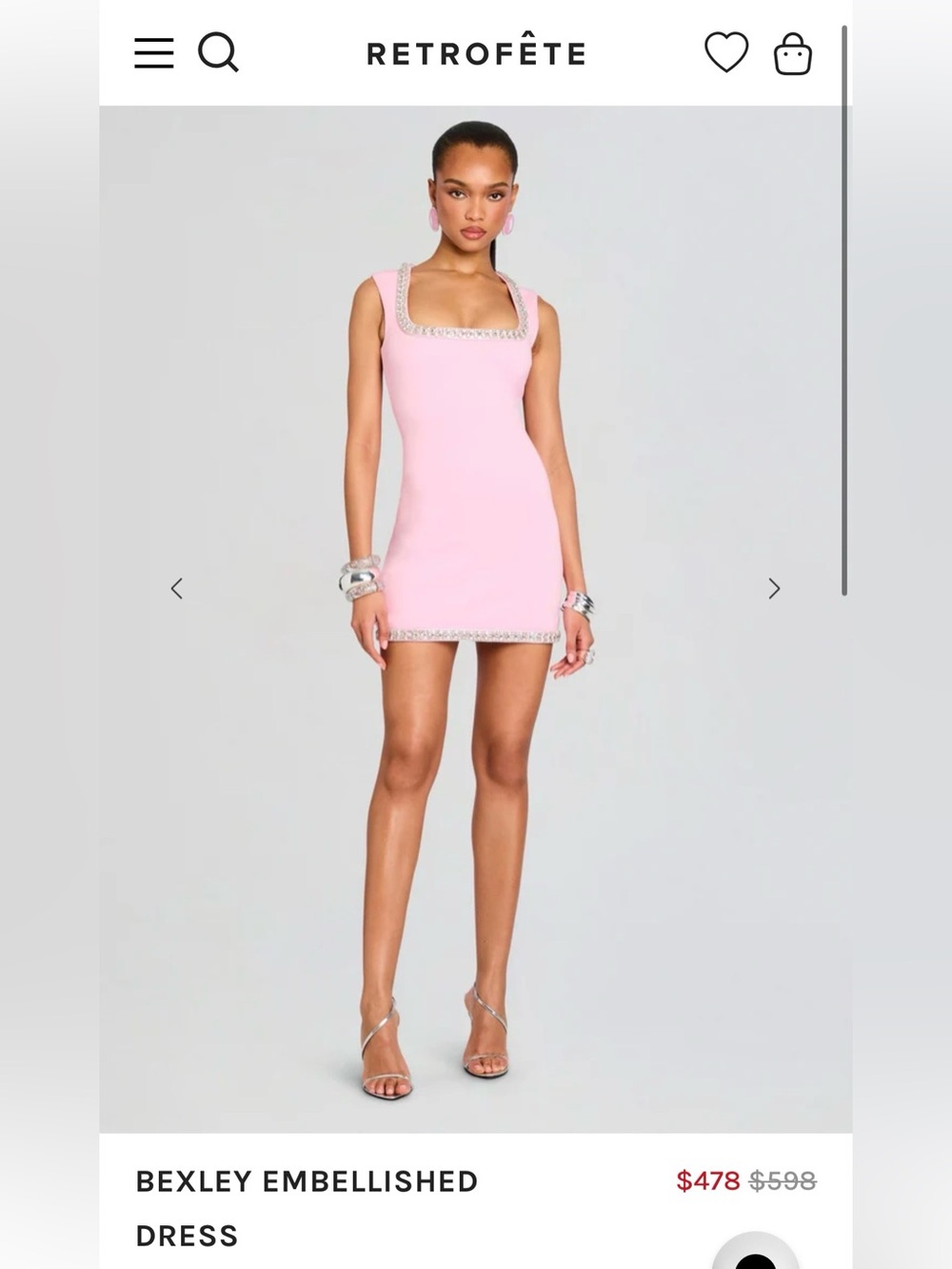 đź’ŤNWT Retrofete Bexley Pink Embellished Mini Dress XS/Sold Outđź’Ť - Picture 1 of 14